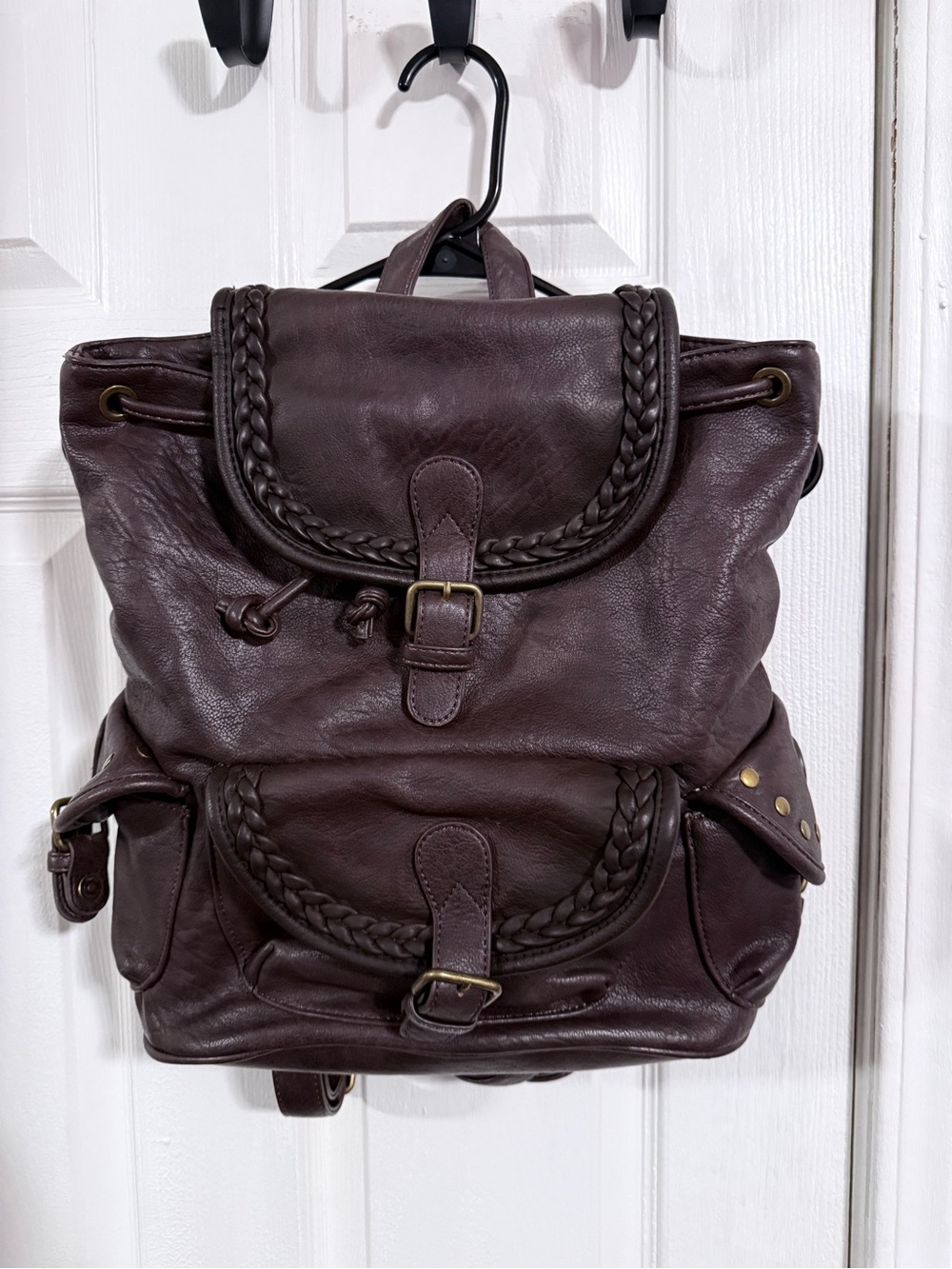 Wrangler Braided Flap Leather Backpack - Dark Brown